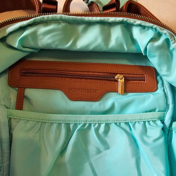 MOMINSIDE Small Brown Leather Diaper Bag Backpack with Blue Interio - Brand New! - Picture 4 of 11